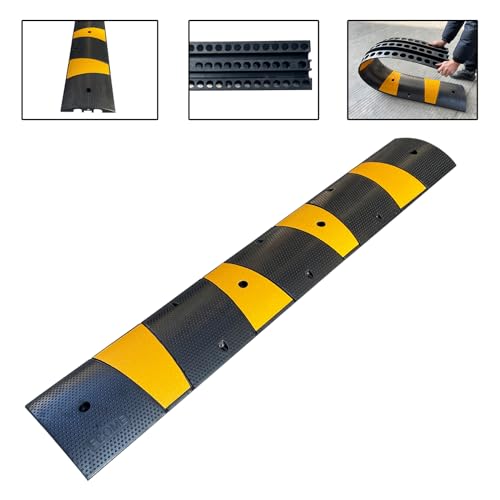 Rubber Speed Bump 6 Feet Rubber Driveway Modular Heavy Duty Speed 72.4 x 12 x 2.4 Inch Cable Protector Ramp for Garage Gravel Roads Asphalt Concrete (12 Foot)