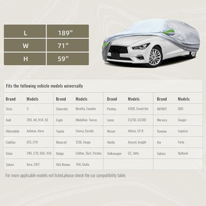 6 Layers Premium Full Car Cover Hard Shell Zipper Design Waterproof All Weather Weatherproof UV Sun Protection Snow Dust Storm Resistant Outdoor with Straps