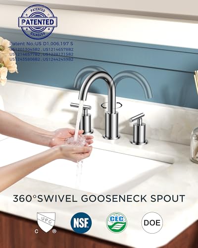 Bathroom Sink Faucet 3 Hole Chrome 8 Inch Widespread