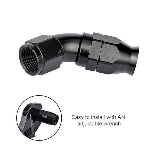 10AN 45 Degree PTFE One Piece Full Flow End Hose Fitting Aluminum Black