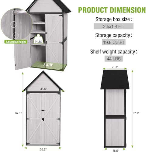 Sheds Outdoor Storage Wooden Garden Tool Shed with Metal Frame Sloped Roof and Adjustable 3 Tiers Shelves Outdoor Storage Cabinet for Backyard Garden Patio Lawn 67.1"