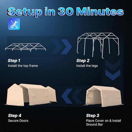 10X15 ft Garage Shelter Steel Metal Peak Roof Portable Storage Shed Carports for Motorcycle Boat