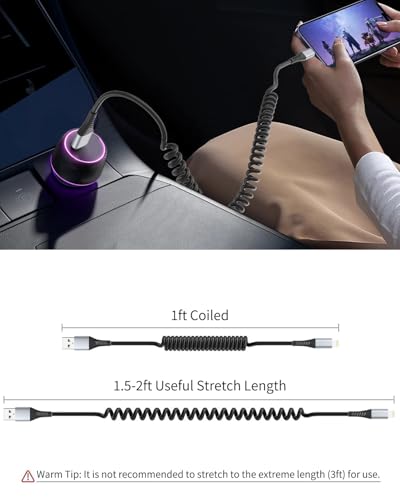 Coiled Lightning Cable for Car (2 Count)