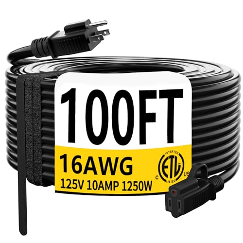 Outdoor Black Extension Cord 100 FT Waterproof 16