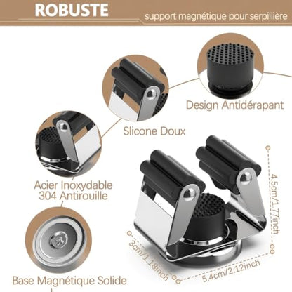 4 Pack Magnetic Broom Holder with 4 Pack Mini Magnetic Hooks (4 Count)