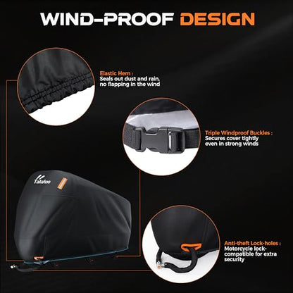 Heavy Duty Motorcycle Cover Waterproof Outdoor Storage Fits Up to 112.2"