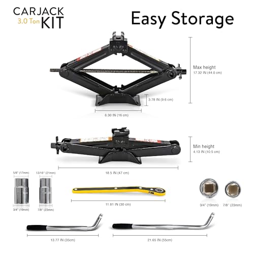 Car Jack Kit 3 Ton Scissor Jack with Lug Wrench Auto Tire Change Tool