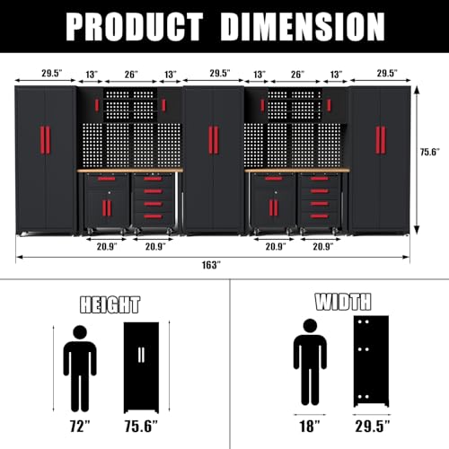 14 Pcs Garage Storage Cabinet System with Steel Cabinet