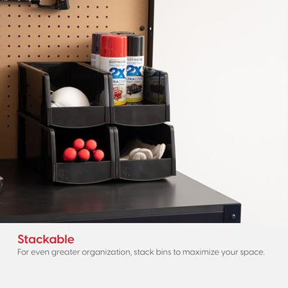 8-Pack, Medium Stackable Storage Bins, Black (8 Count)
