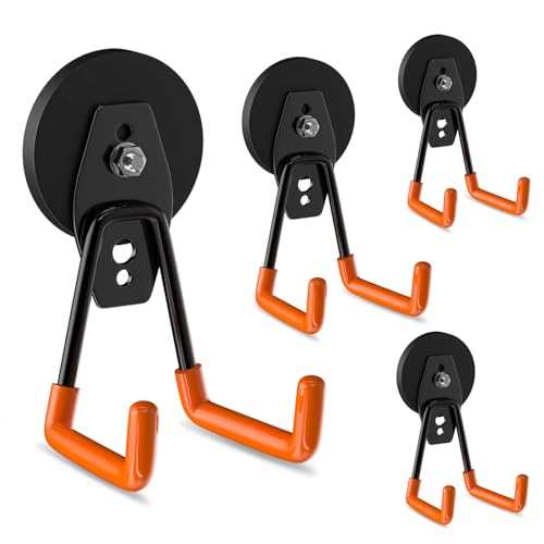 Strong Magnetic Hooks Heavy Duty 4 Pack Magnet Garage Hook Heavy Duty Rare Earth Magnets Utility Storage Hooks for Hanging Ladder (4 Count)