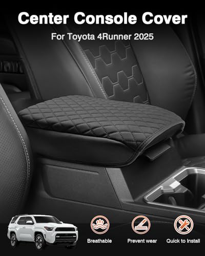 Custom for 2026 2025 Toyota 4Runner Center Console Cover Armrest Cover for 4Runner Accessories 2025 Truck Arm Rest Cushion Pad PU Leather Middle Console Cover Armrest Seat Box Protector