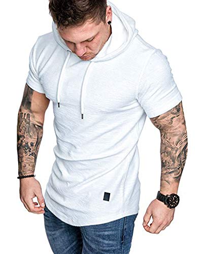 Mens Fashion Hoodies Sport Pullover Solid Color Shirt Workout Lightweight Tops White X