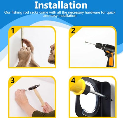 Fishing Rod Rack Pole Wall or Ceiling Storage Holder Hook Keeper Display Hanger Organizer Mount for Garage (4 Count)