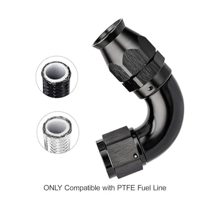 6AN 120 Degree PTFE One Piece Full Flow End Hose Fitting Aluminum Black