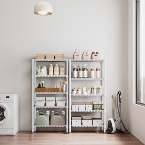1250 lbs 5 Tier Shelf Metal Storage Shelves Wire Rack Closet Organizers for Garage Kitchen Bathroom Laundry White 11.8" D x 29.5" W x 59.5" H (5 Count)