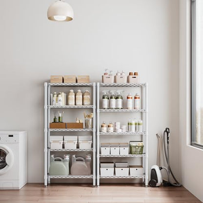1250 lbs 5 Tier Shelf Metal Storage Shelves Wire Rack Closet Organizers for Garage Kitchen Bathroom Laundry White 11.8" D x 29.5" W x 59.5" H (5 Count)
