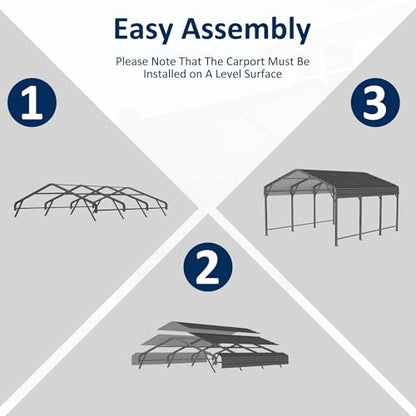 10x15 FT Metal Carport Canopy with Reinforced Base