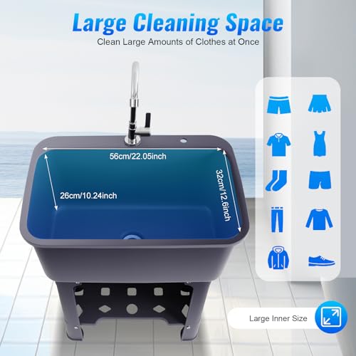 Free Standing Utility Sink with Washboard Laundry Tub Sink for Outdoor