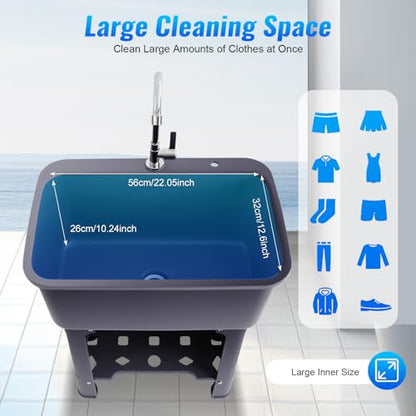 Free Standing Utility Sink with Washboard Laundry Tub Sink for Outdoor