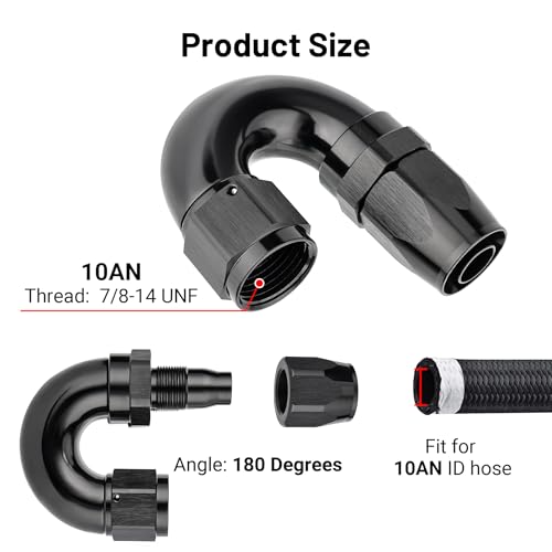 10AN 180 Degree One Piece Full Flow Hose End Fitting Swivel for CPE Braided Hose