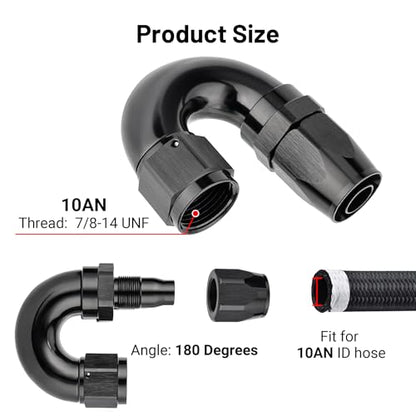 10AN 180 Degree One Piece Full Flow Hose End Fitting Swivel for CPE Braided Hose
