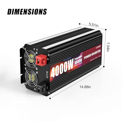 4000 Watt Power Inverter 12V to 110V 120V for Vehicle