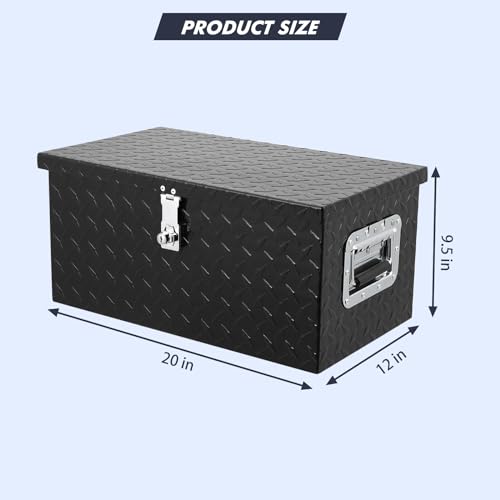 20 Inch Heavy Duty Aluminum Diamond Plate Tool Box Pick Up Truck Bed RV Trailer Toolbox Waterproof Square Storage Organizer with Side Handle