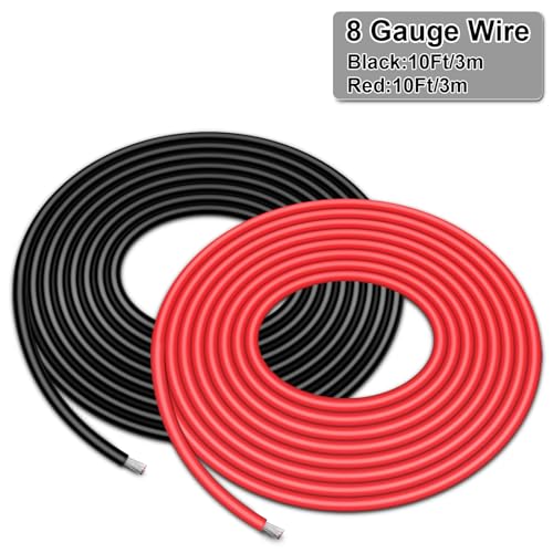 8 Gauge Wire iGreely 10 FT Red & 10 FT Black 8 Gauge Tinned Copper Electrical Wire Cable for Car Audio Automotive Trailer Marine Harness Wiring 8AWG 10Ft (10 Foot)