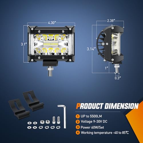 Side Shooter LED Lights 2PCS 4.3inch with Wiring Kit for Truck SUV