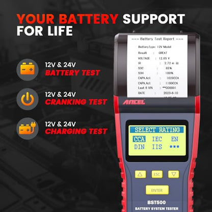 BST500 Car Battery Tester with Printer