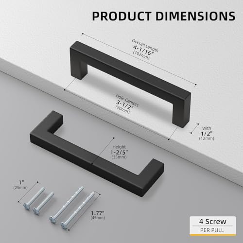50 Pack 3-1/2 Inch Black Cabinet Handles Kitchen Drawer Pulls (50 Count)