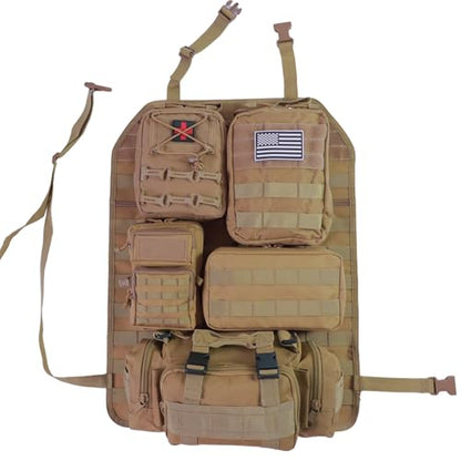 Universal Tactical Car Seat Back Organizer Bag Tactical Molle Vehicle Organizers Panel Vehicle Protector Organizers with 5 Detachable Pouches for Car Truck Ford Jeep