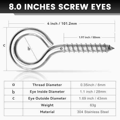 8Pcs Self Tapping Eyelet Screw Eye Bolt