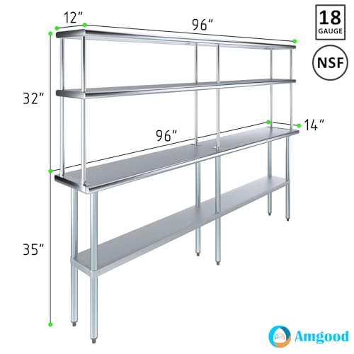 Stainless Steel Work Table Double Tier Overshelf