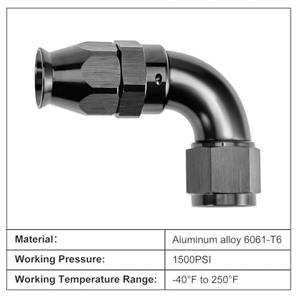 12AN 90 Degree PTFE One Piece Full Flow End Hose Fitting Aluminum Black