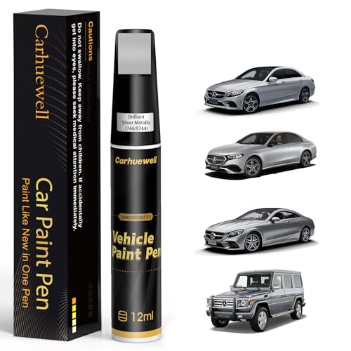 744/9744) Brilliant Silver Metallic Touch Up Paint Compatible with Mercedes-Benz, Exact Match Car Paint Pen Automotive Scratch Repair Remover Kit Quick & Easy Solution for Vehile Chips and Nicks
