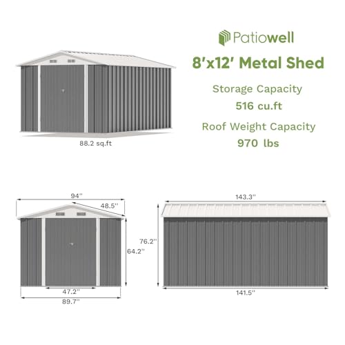 8 x 12 FT Metal Storage Shed for Outdoor