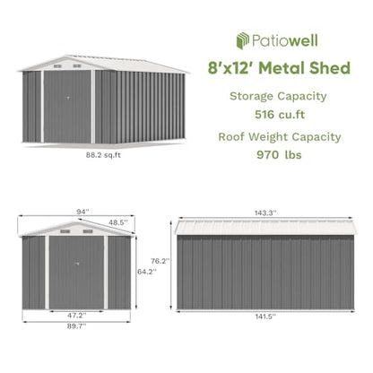 8 x 12 FT Metal Storage Shed for Outdoor