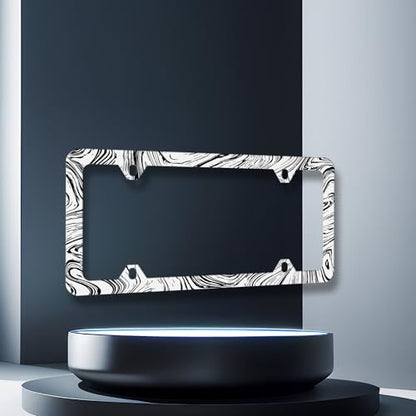 Stainless Steel Abstract Marble Print License Plate Frame 12.3 x 6.3 Inch