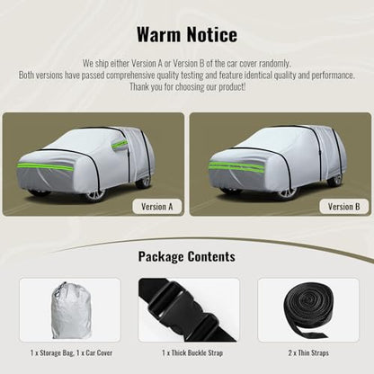 6 Layers Premium Full Car Cover Hard Shell Zipper Design Waterproof All Weather Weatherproof UV Sun Protection Snow Dust Storm Resistant Outdoor with Straps