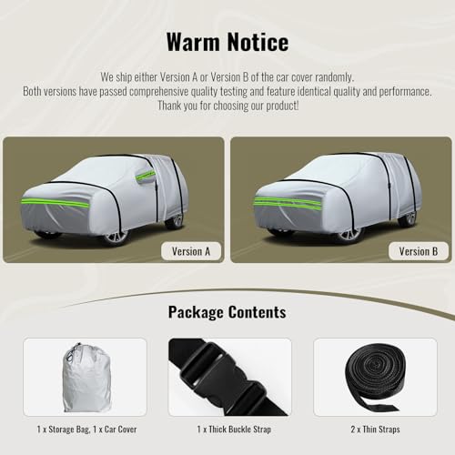 6 Layers Premium Full Car Cover Hard Shell Zipper Design Waterproof All Weather Weatherproof UV Sun Protection Snow Dust Storm Resistant Outdoor with Straps
