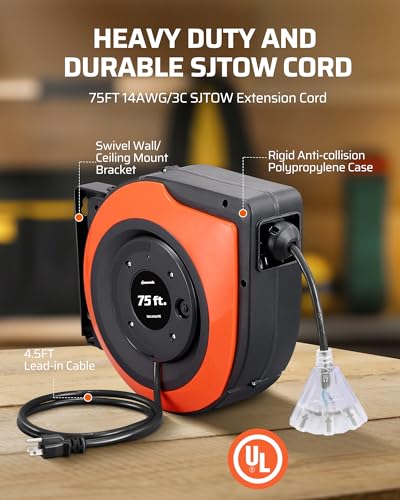 75FT Retractable Extension Cord Reel