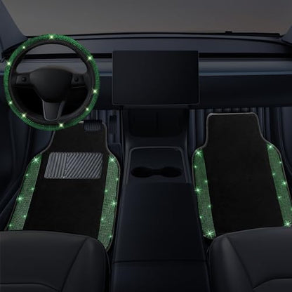 Bling Car Floor Mats Full Set and Steering Wheel Cover