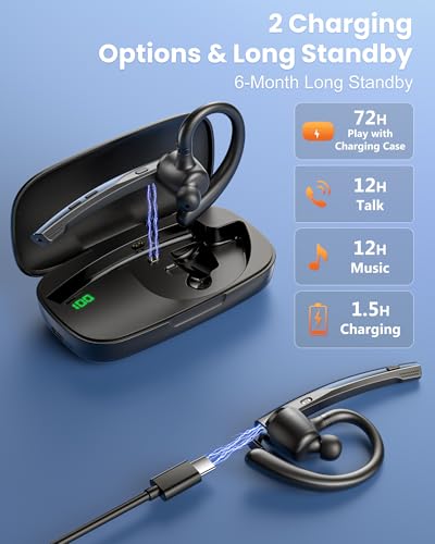 Bluetooth Headset V5.1 72H Talk Time Dual Mic with Mute Button for Business