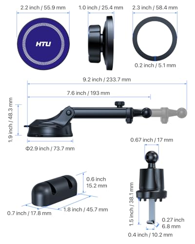 Military Grade】HTU for MagSafe Car Mount【Upgraded Strongest Suction】Magnetic Phone Holder Cell Stand for Dashboard Windshield Vent