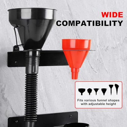 Oil Dual Funnel Holder Wall Mount Rack with 2 Drip Cups