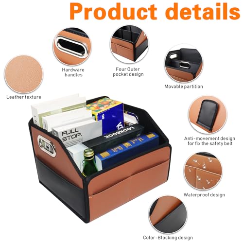 Leather Car Storage Organizer for back front Passenger Seat Brown