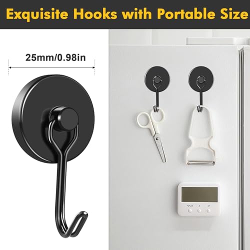 Black Magnetic Hooks Heavy Duty 80LB+ Swivel Strong Magnet Hook (4 Count)