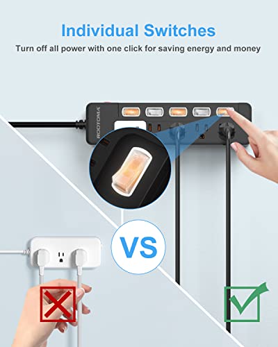 Black Appliance Extension Cord with Individual Switches on Off