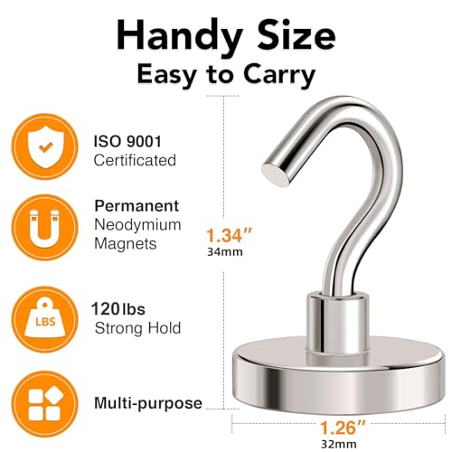 Magnetic Hooks 120lbs Strong Magnets Hook 18 Pack
